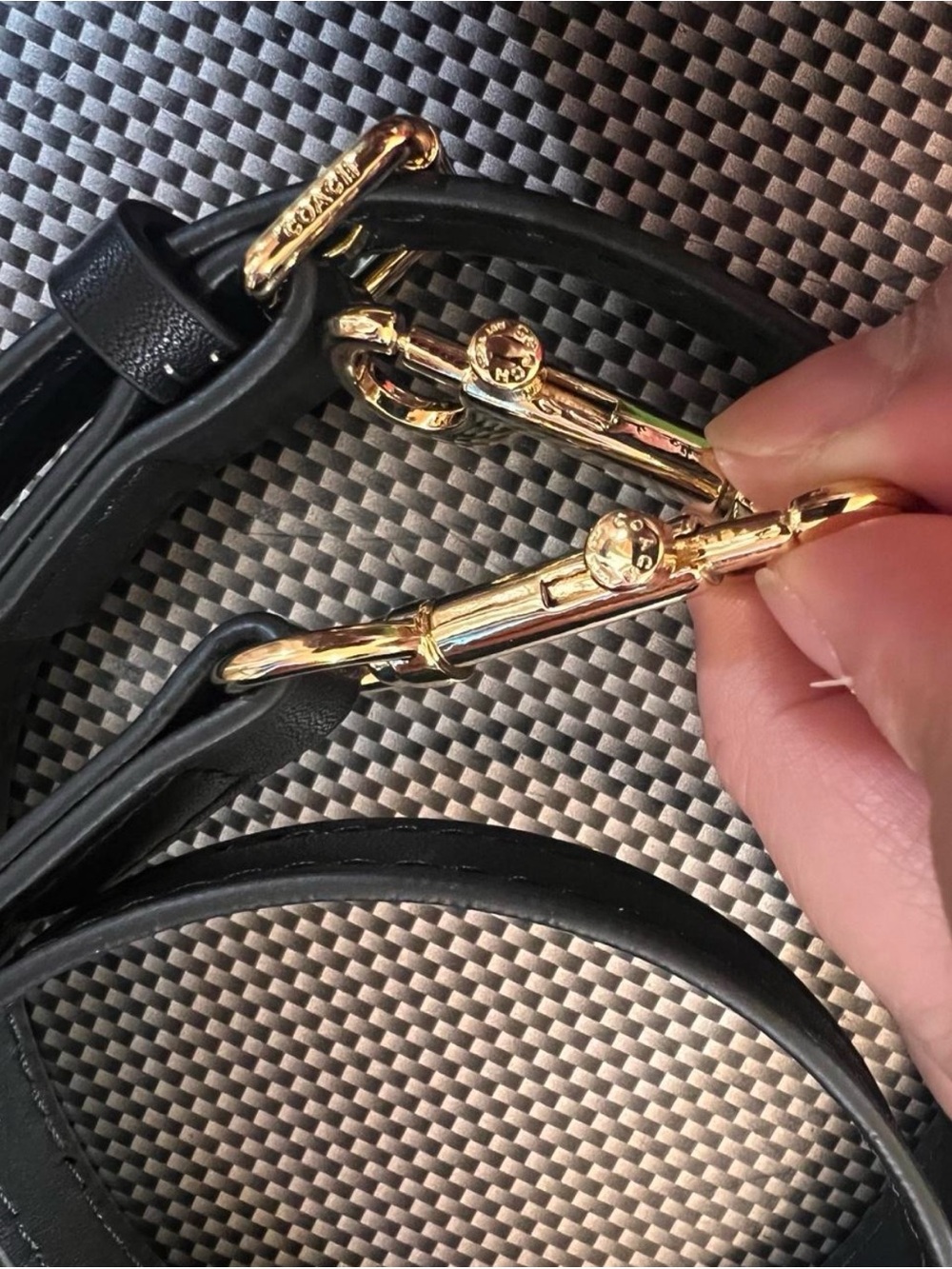 Coach Black Leather Strap with Gold-Tone Clasps